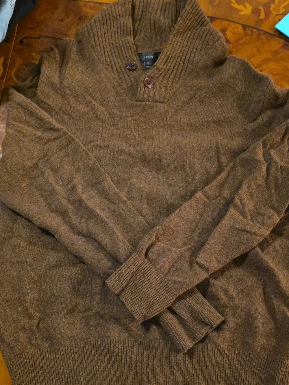 J. Crew Men’s Brown Shawl-Collar Button Turtleneck Sweater 100% Lambs Wool